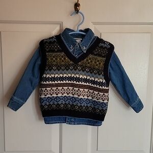 BT Kids, 2T denim shirt and vest, boys, blue, green and white